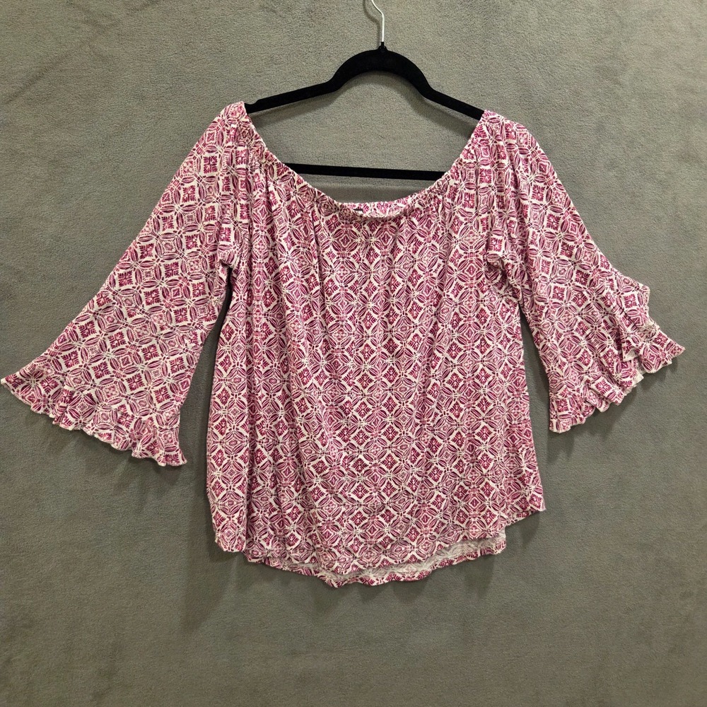 ND New Directions l Tunic Top Women Size Large Blouse Geometric Bell Sleeves‎
